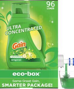 Gain Laundry Detergent Liquid Soap Eco-Box, Ultra Concentrated High Efficiency (HE), Original Scent, 96 Loads