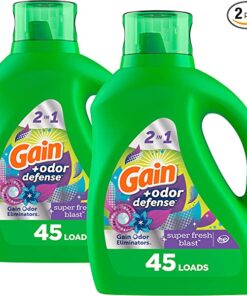 Gain + Odor Defense Laundry Detergent Liquid Soap, 2-Pack, Super Fresh Blast Scent, 65 Fl Oz Each