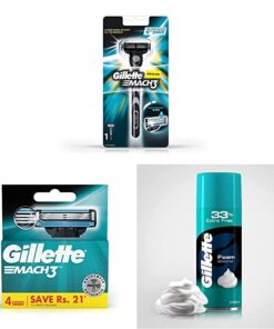 Gillette Mach3 Razor – 1 Count And Gillette Mach 3 Manual Shaving Razor Blades – 4s Pack (Cartridge) Combo Pack And Gillette Sensitive Skin Shave…