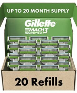 Gillette Mach3 Sensitive Mens Razor Blade Refills, 20 Count, Designed For Sensitive Skin