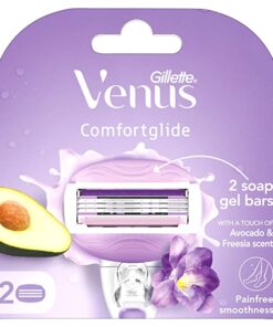 Gillette Venus Comfortglide Hair Removal Razor Blades/Refills/Cartridges | 2 Pcs | For Women | (Avocado Oils & Freesia Scent Soap Gel Bars)