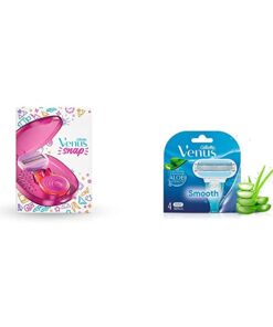 Gillette Venus Snap Hair Remover For Smooth Skin (With 3 Refills) And Gillette Venus Hair Removal Razor Blades/Refills/Cartridges For Women – 4…