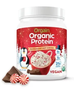 Orgain Organic Vegan Protein Powder, Peppermint Hot Cocoa, 21g Protein, 1.02lb