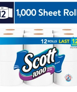Scott 1,000 Toilet Paper, 12 Rolls, 1,000 Sheets Per Roll